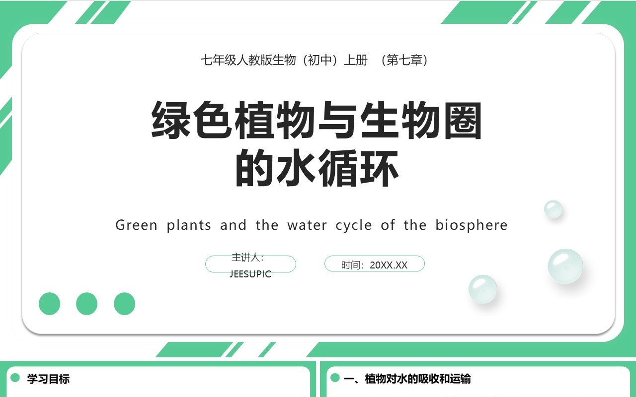 人教版七年级生物上册绿色植物与生物圈的水循环课件PPT模板