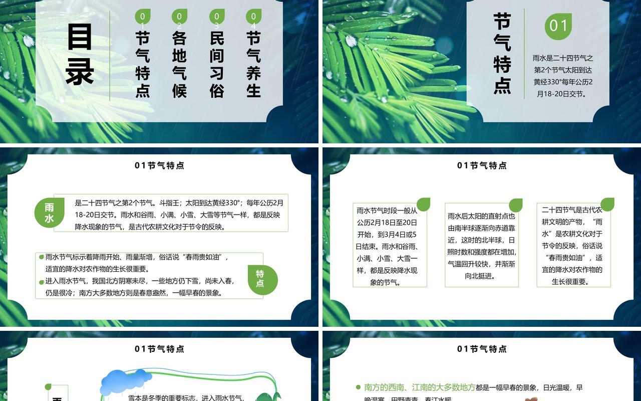 简约中国二十四节气之雨水节气介绍PPT模板