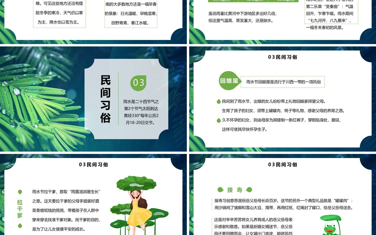简约中国二十四节气之雨水节气介绍PPT模板