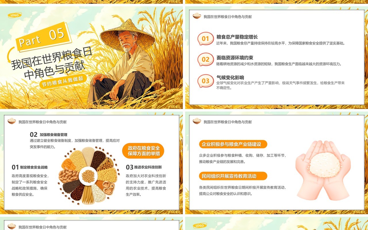 黄色插画风世界粮食日介绍PPT模板