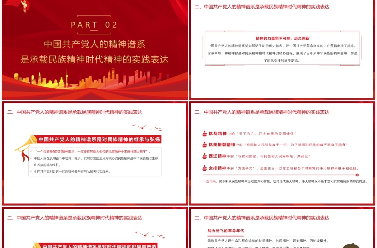 红色党政风中国共产党人百年精神谱系PPT模板