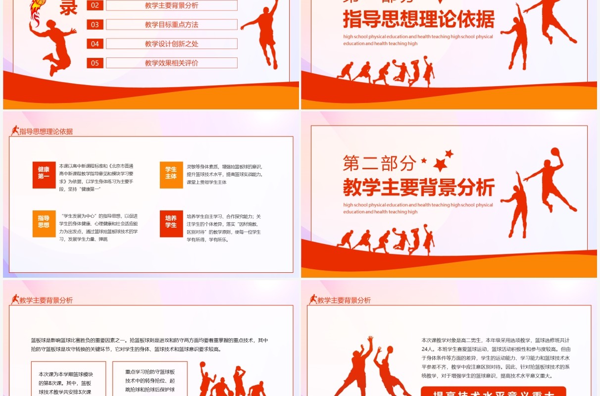 篮球高中体育与健康说课动态PPT模板