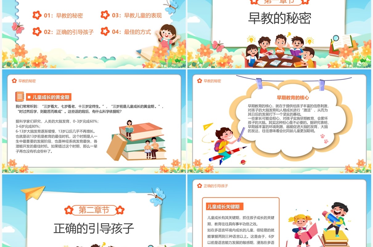 蓝色卡通风儿童早教培训PPT模板
