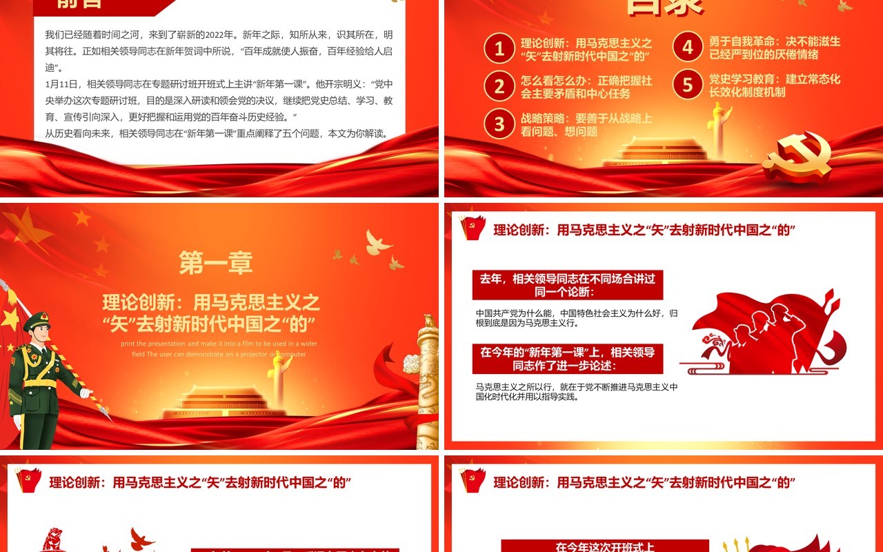 红色专题研讨班上深刻阐述的五个问题PPT模板