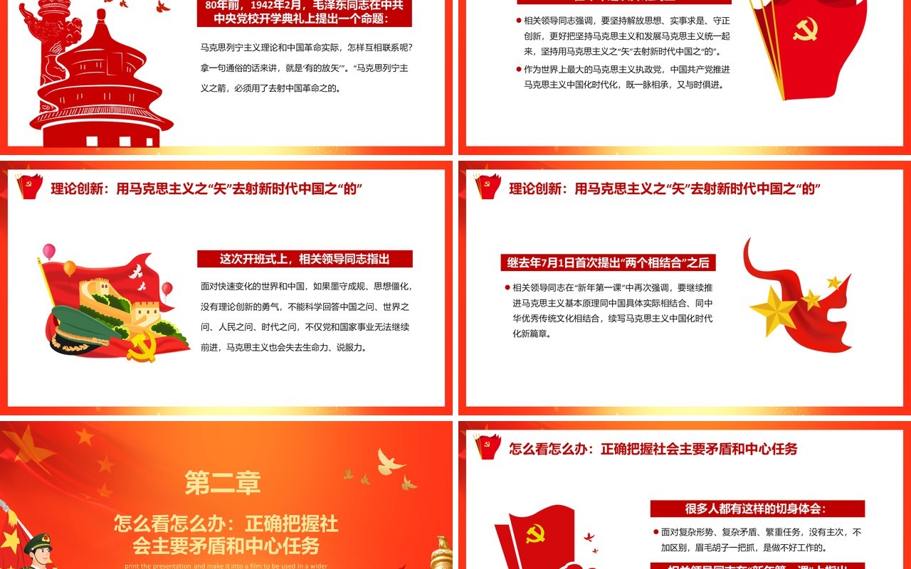 红色专题研讨班上深刻阐述的五个问题PPT模板