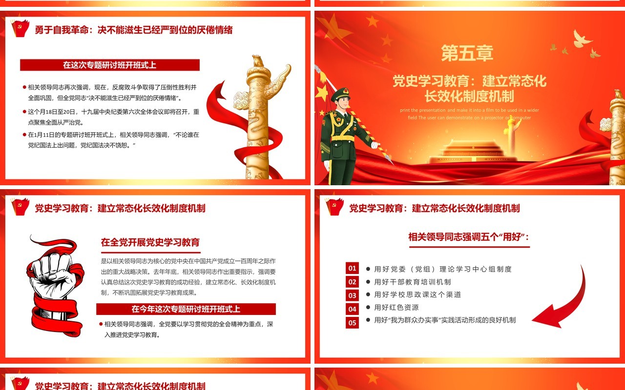 红色专题研讨班上深刻阐述的五个问题PPT模板