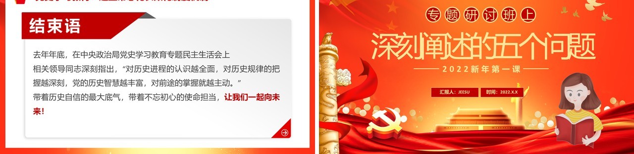 红色专题研讨班上深刻阐述的五个问题PPT模板