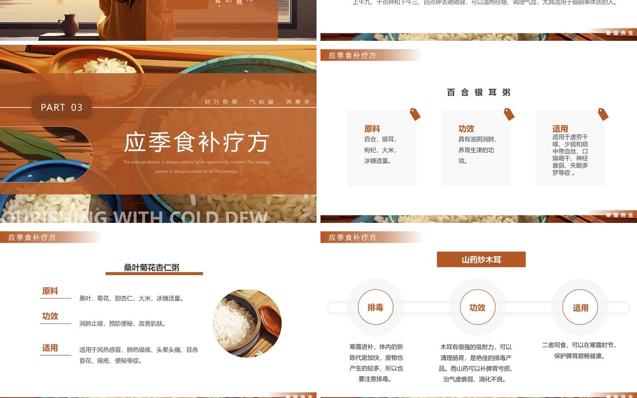 棕色简约风深秋寒露谈养生PPT模板
