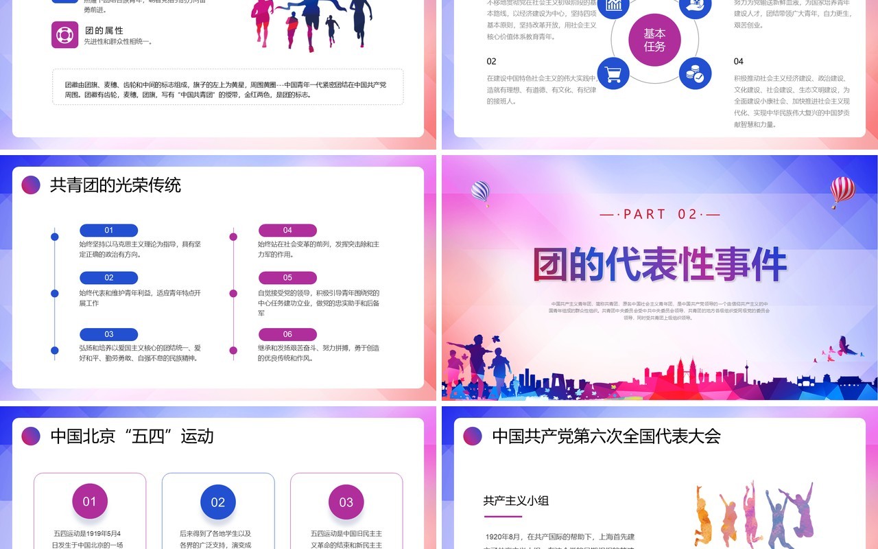 紫色简约风共青团建团101周年发扬五四精神PPT模板