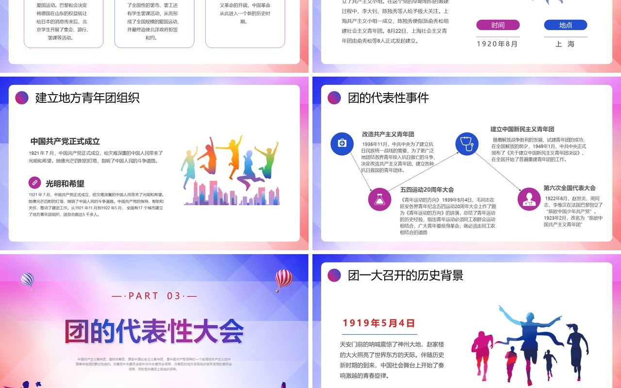 紫色简约风共青团建团101周年发扬五四精神PPT模板