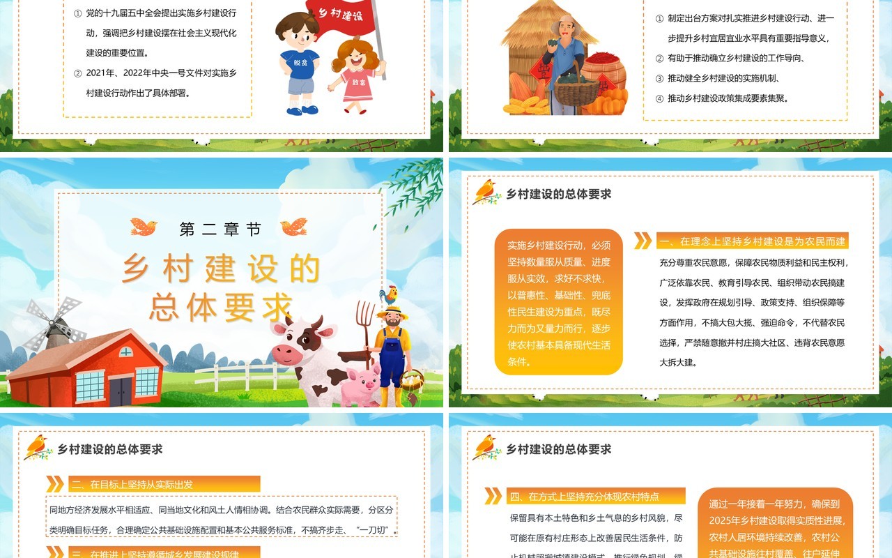 蓝色卡通建设宜居宜业美丽乡村PPT模板