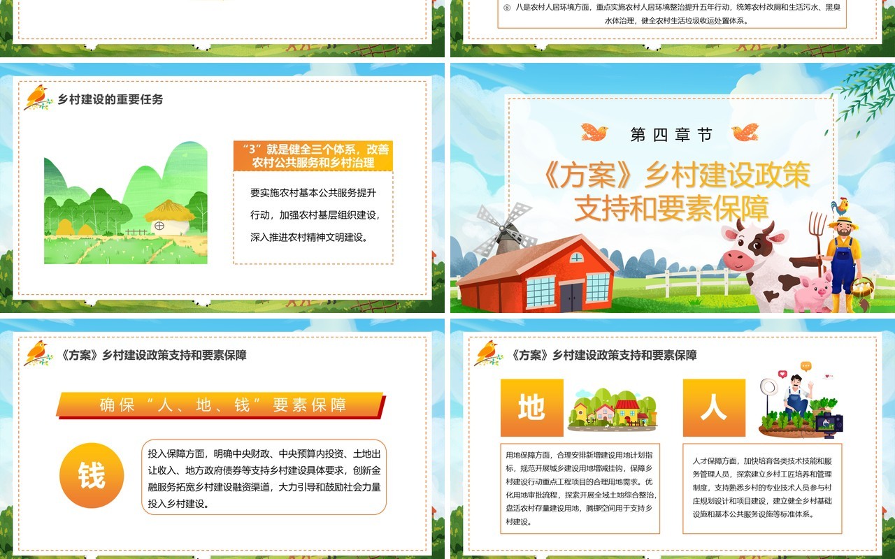 蓝色卡通建设宜居宜业美丽乡村PPT模板