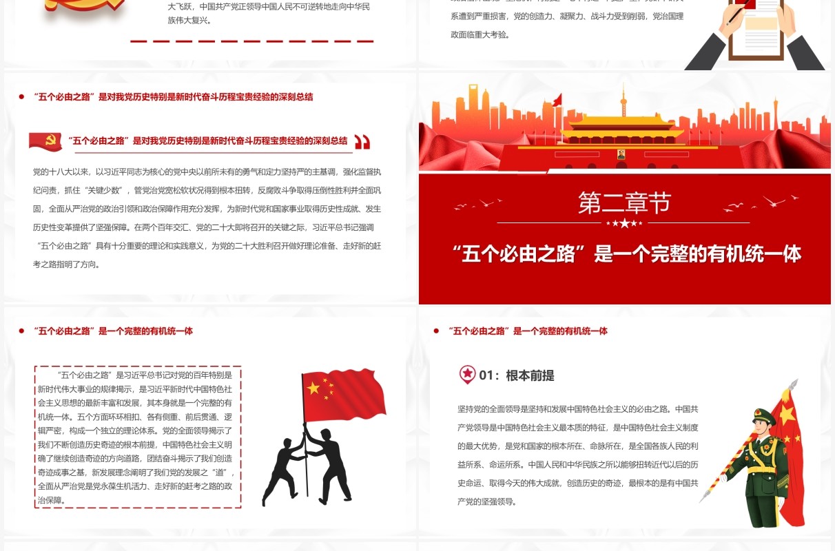 红色简约深刻认识和把握五个必由之路PPT模板