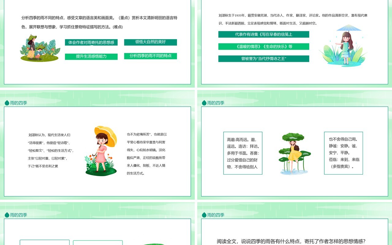 雨的四季分析四季雨的特点感受语言美画面美动态PPT模板