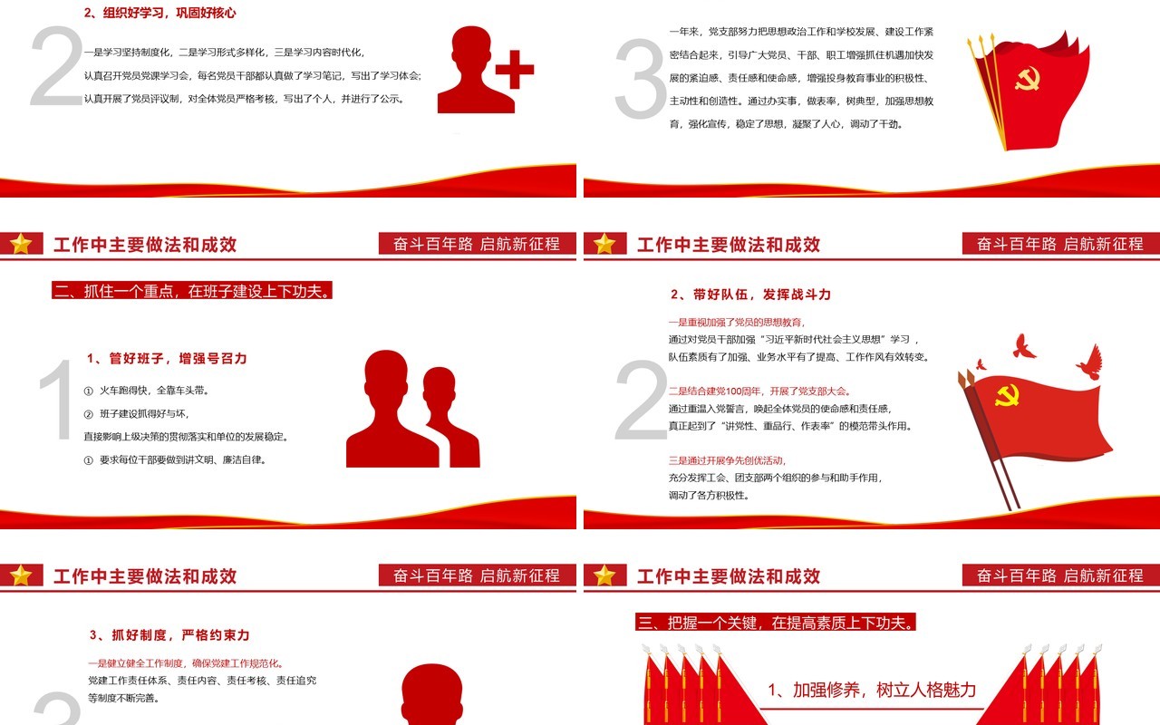 红色简约党支部书记述职报告通用PPT模板