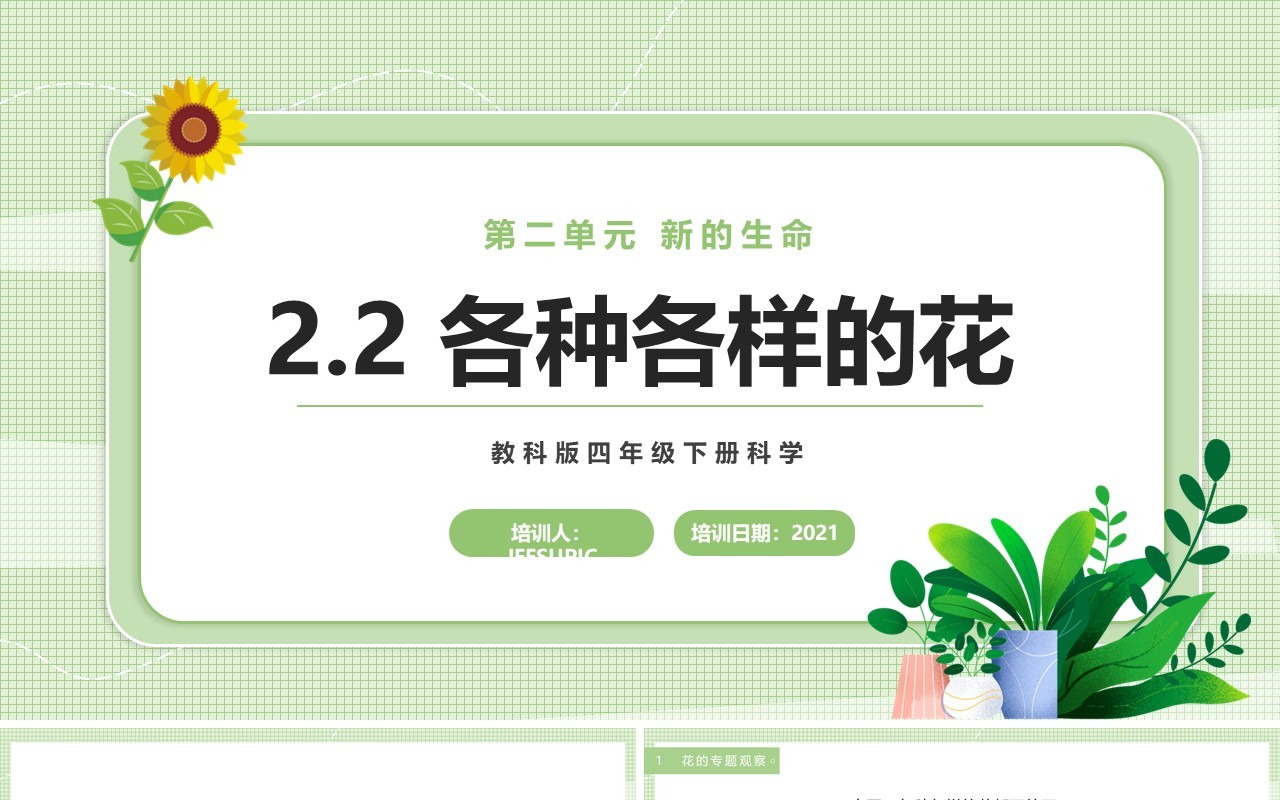 教科版四年级下册各种各样的花课件PPT模板