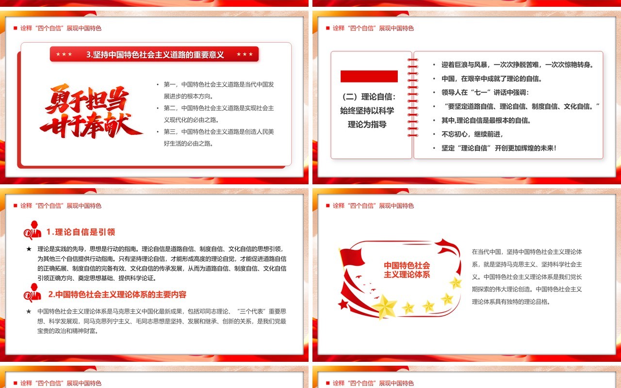 红色党政风坚定四个自信党课学习PPT模板