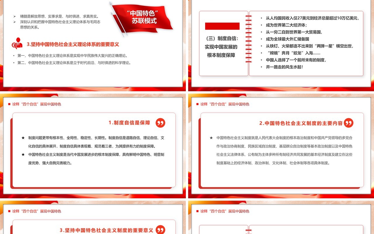 红色党政风坚定四个自信党课学习PPT模板