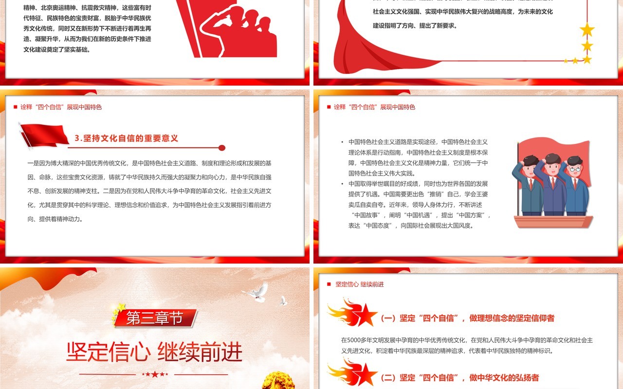 红色党政风坚定四个自信党课学习PPT模板