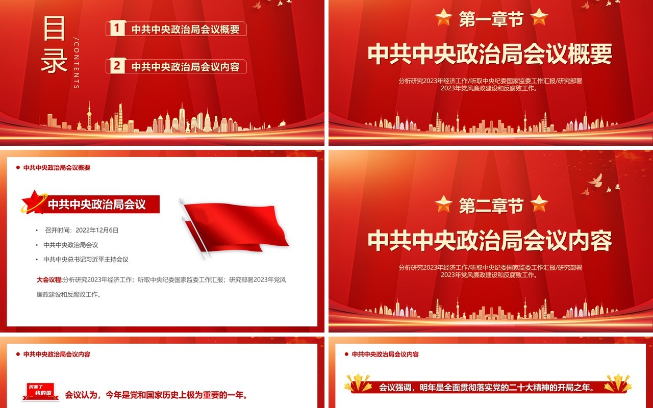 红色第二十届中共中央政治局会议PPT模板