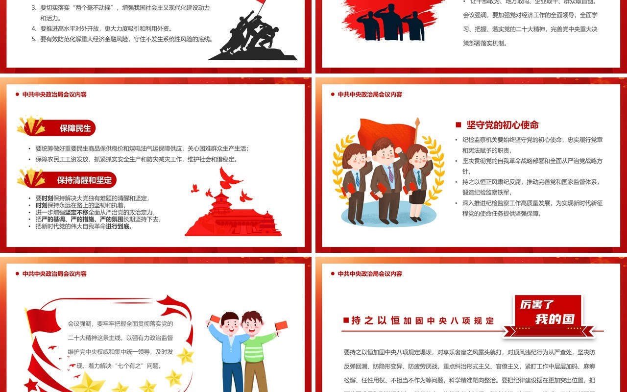 红色第二十届中共中央政治局会议PPT模板