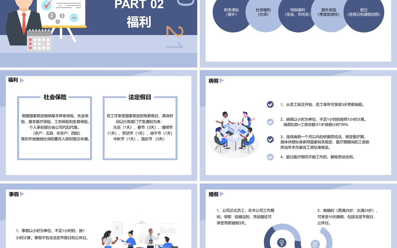 蓝色卡通人事管理制度学习通用PPT模板