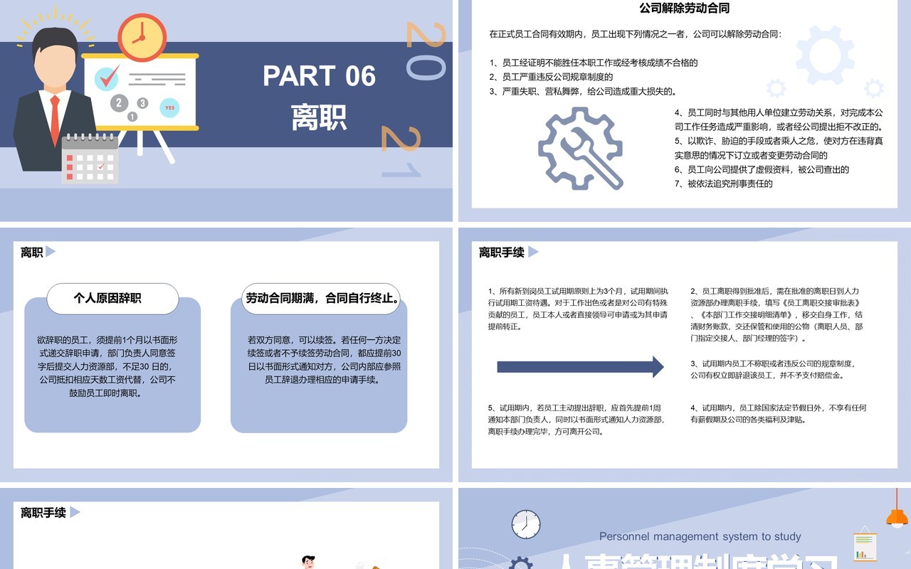 蓝色卡通人事管理制度学习通用PPT模板