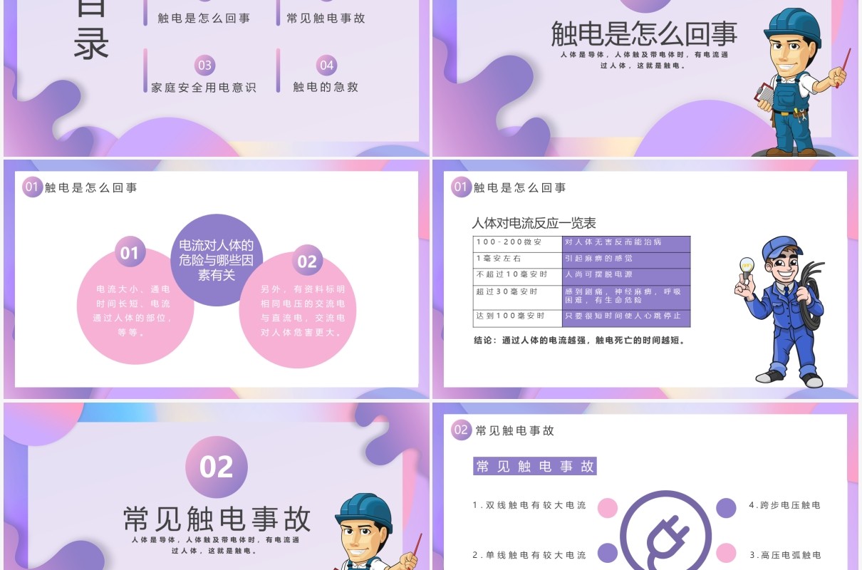 卡通用电安全教育培训通用PPT模板