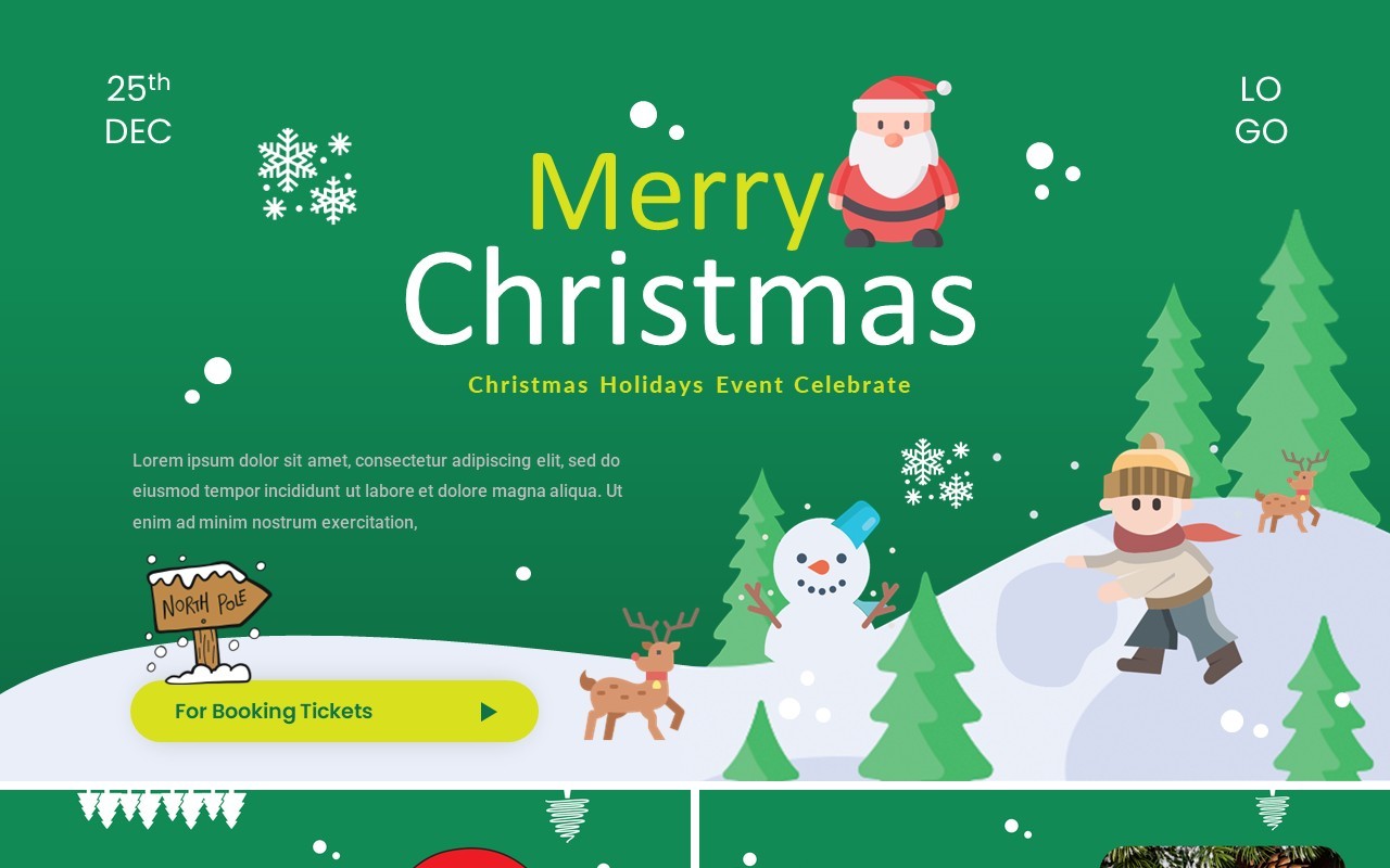 绿色卡通风圣诞节主题活动英文PPT模板Christmas PowerPoint Presentation