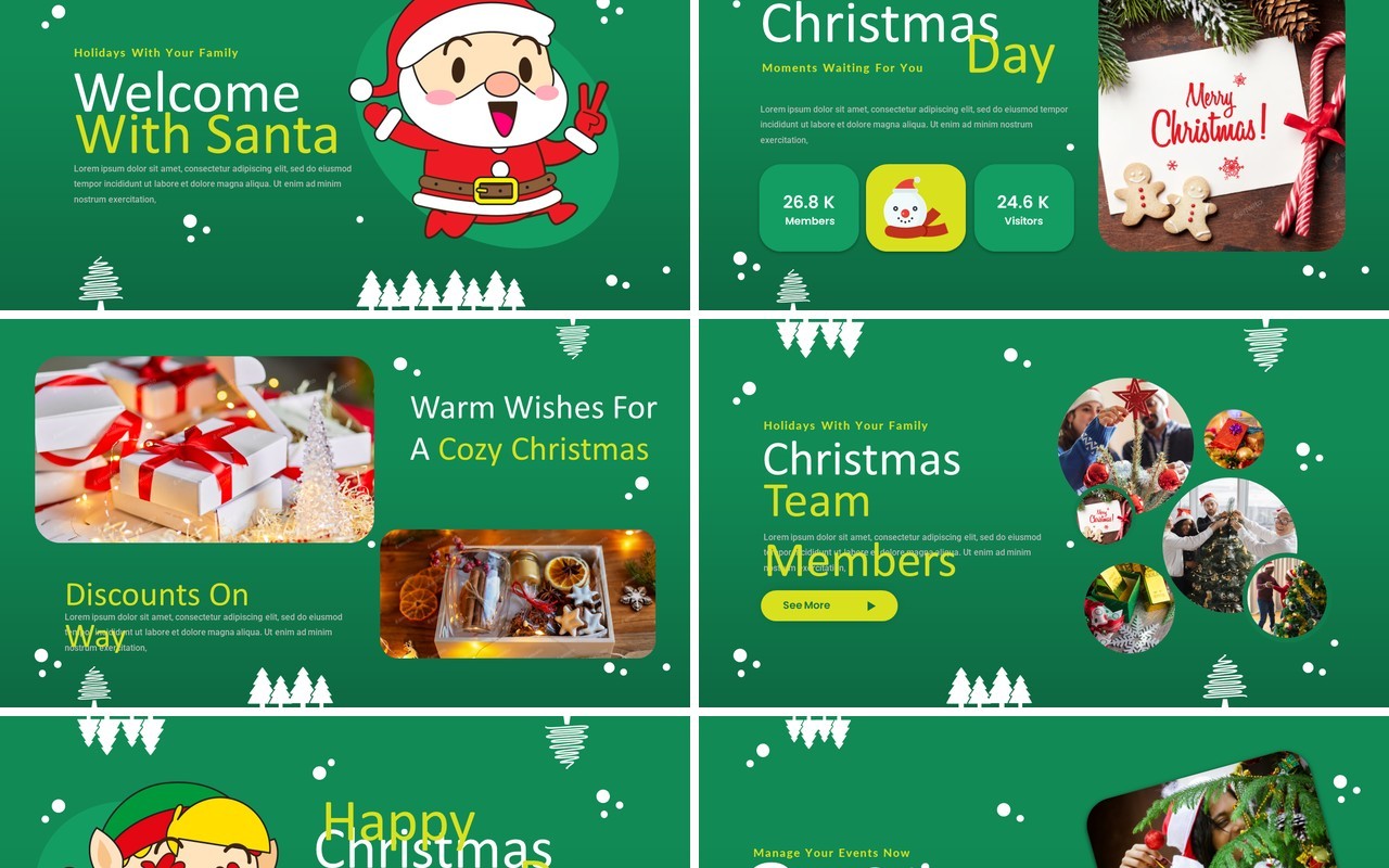 绿色卡通风圣诞节主题活动英文PPT模板Christmas PowerPoint Presentation