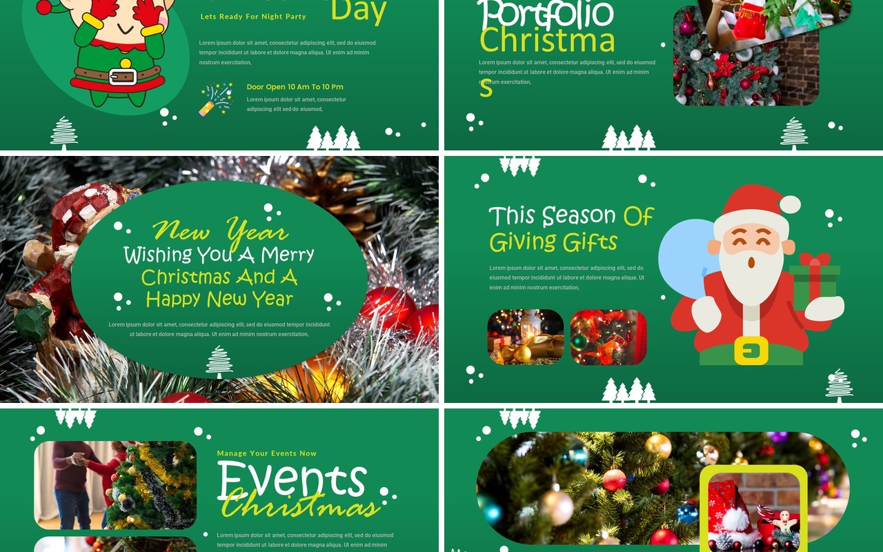 绿色卡通风圣诞节主题活动英文PPT模板Christmas PowerPoint Presentation