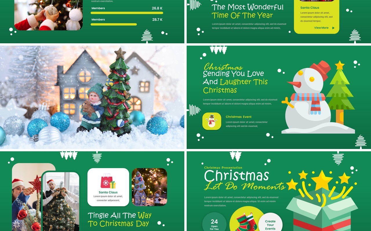 绿色卡通风圣诞节主题活动英文PPT模板Christmas PowerPoint Presentation