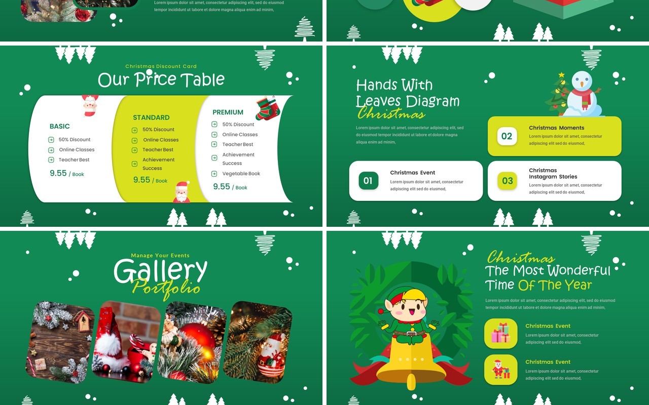 绿色卡通风圣诞节主题活动英文PPT模板Christmas PowerPoint Presentation