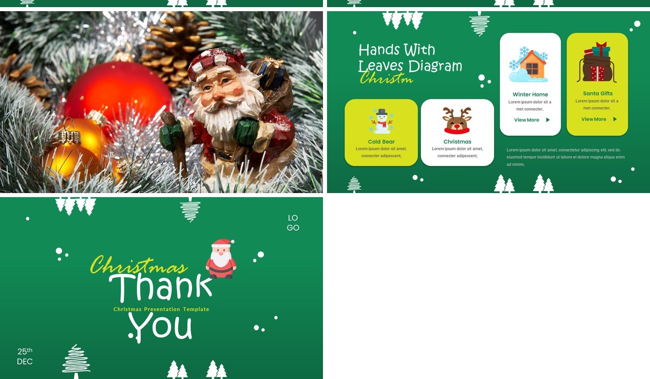 绿色卡通风圣诞节主题活动英文PPT模板Christmas PowerPoint Presentation