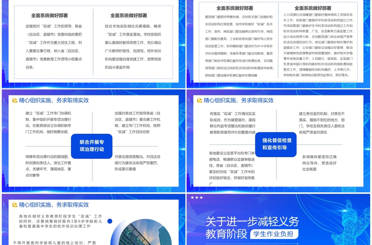蓝色党政风关于进一步减轻义务教育阶段学生作业负担和校外培训负担的意见动态PPT模板