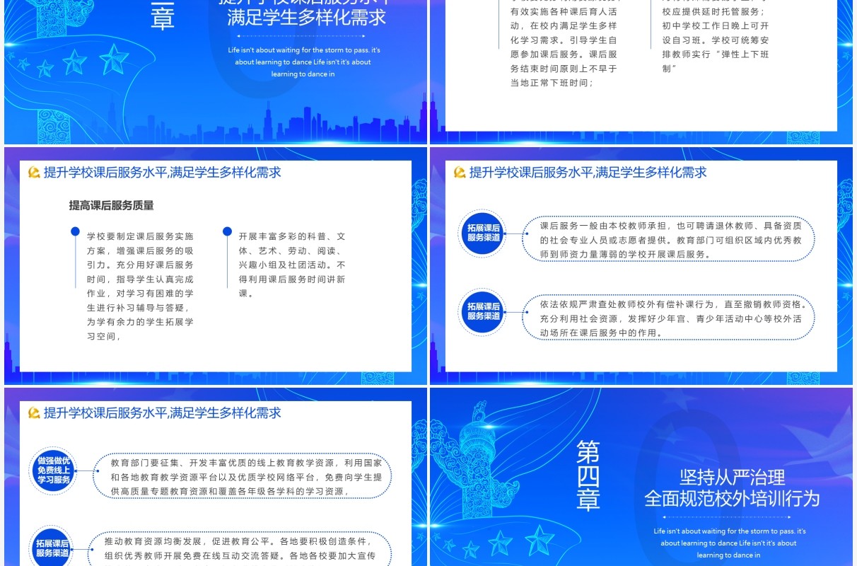 蓝色党政风关于进一步减轻义务教育阶段学生作业负担和校外培训负担的意见动态PPT模板