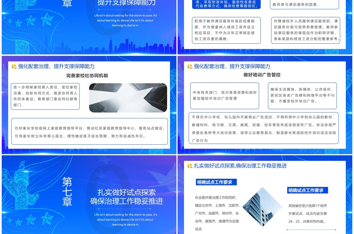 蓝色党政风关于进一步减轻义务教育阶段学生作业负担和校外培训负担的意见动态PPT模板