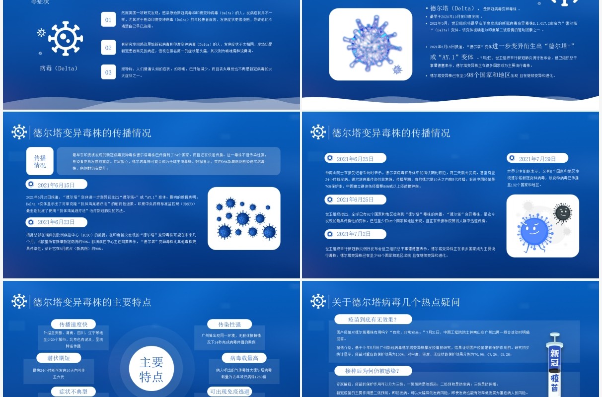 蓝色简约风德尔塔病毒我们应该如何防范知识宣传PPT模板