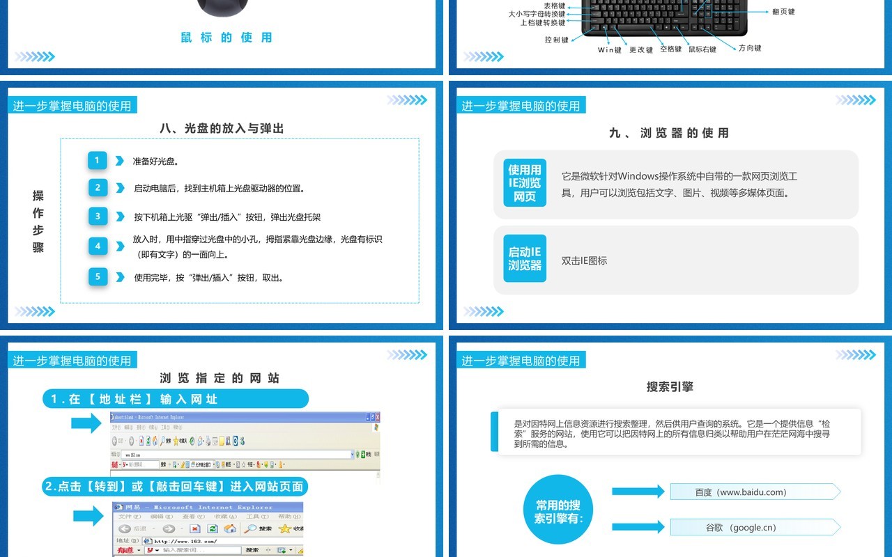 蓝色简约风计算机操作入门培训PPT模板
