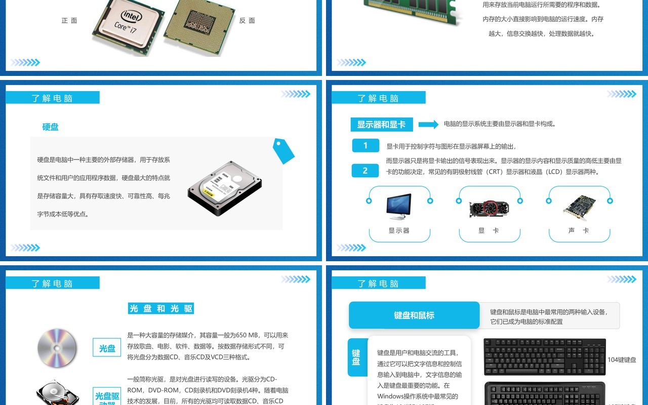 蓝色简约风计算机操作入门培训PPT模板