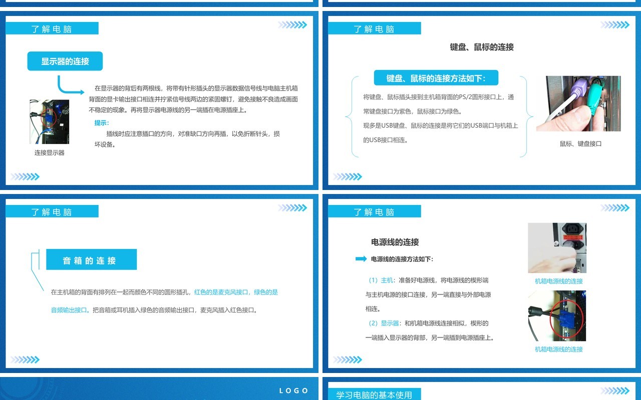 蓝色简约风计算机操作入门培训PPT模板