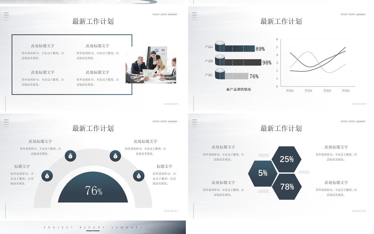 蓝灰色商务风项目汇报总结PPT模板