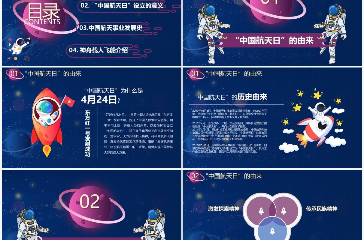 蓝色星空中国梦航天梦主题介绍PPT模板