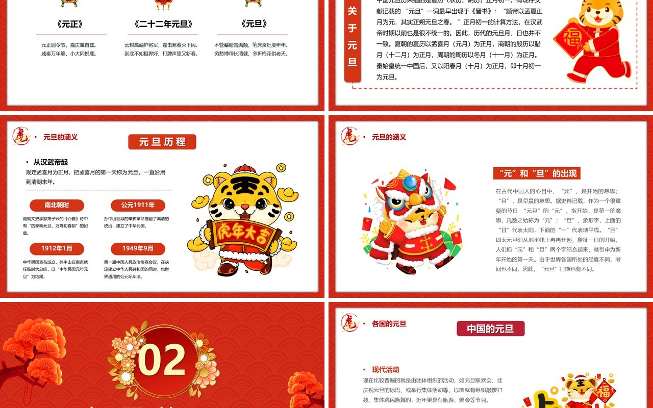 红色虎年喜迎元旦介绍PPT模板