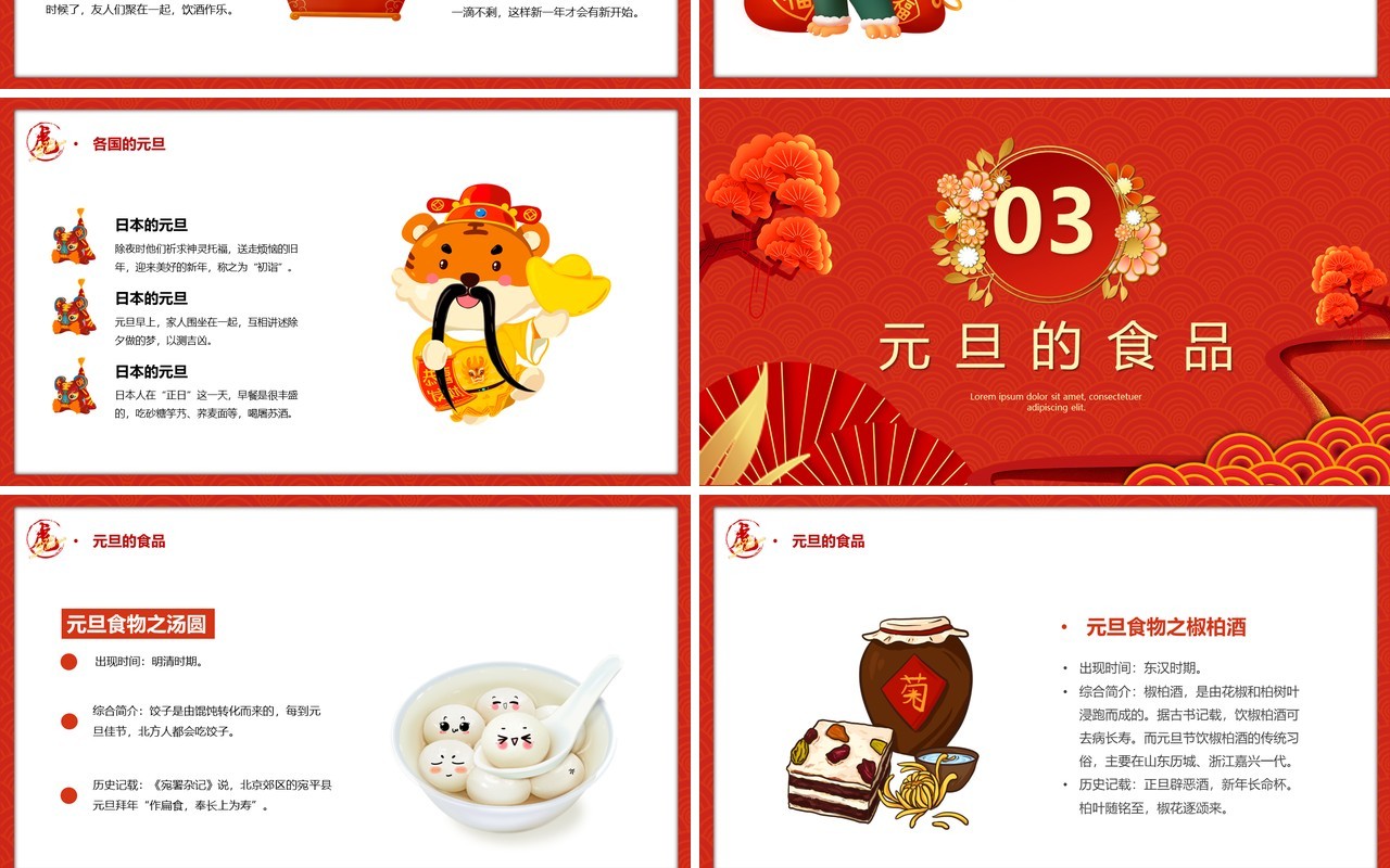 红色虎年喜迎元旦介绍PPT模板