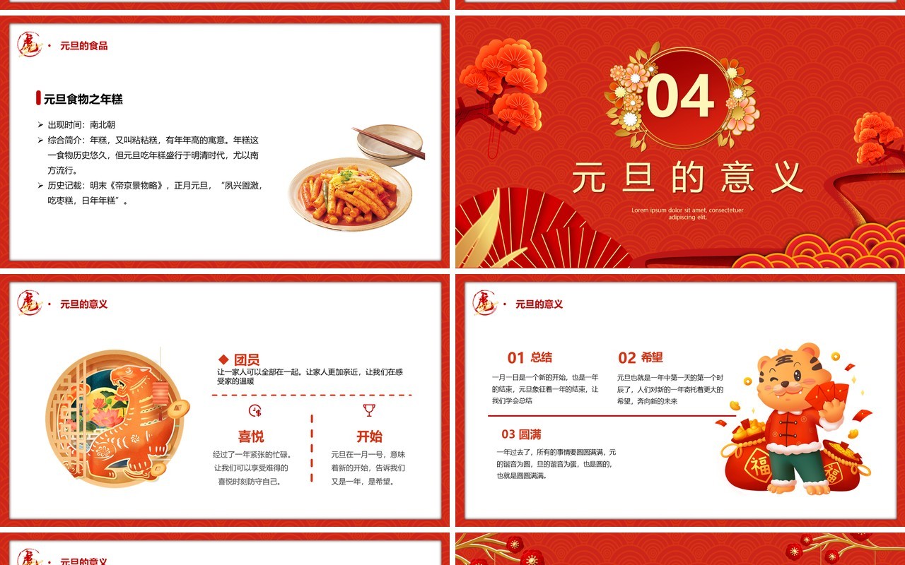红色虎年喜迎元旦介绍PPT模板