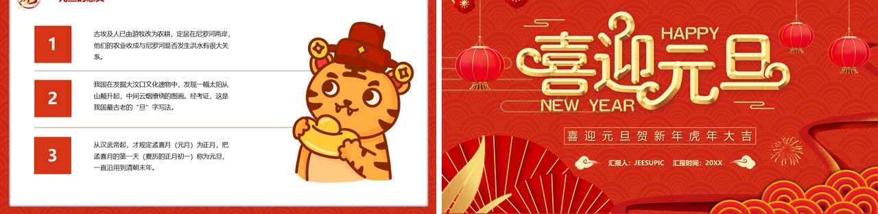 红色虎年喜迎元旦介绍PPT模板