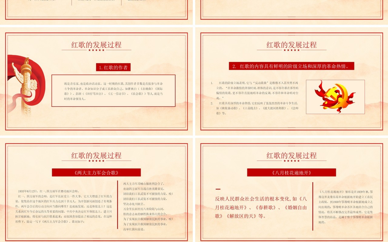 红色复古风唱红歌专题培训PPT模板