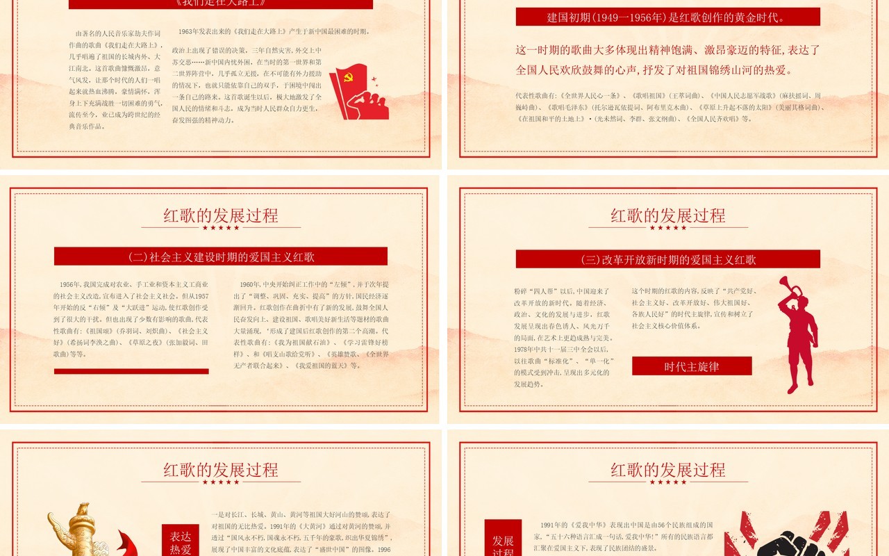 红色复古风唱红歌专题培训PPT模板