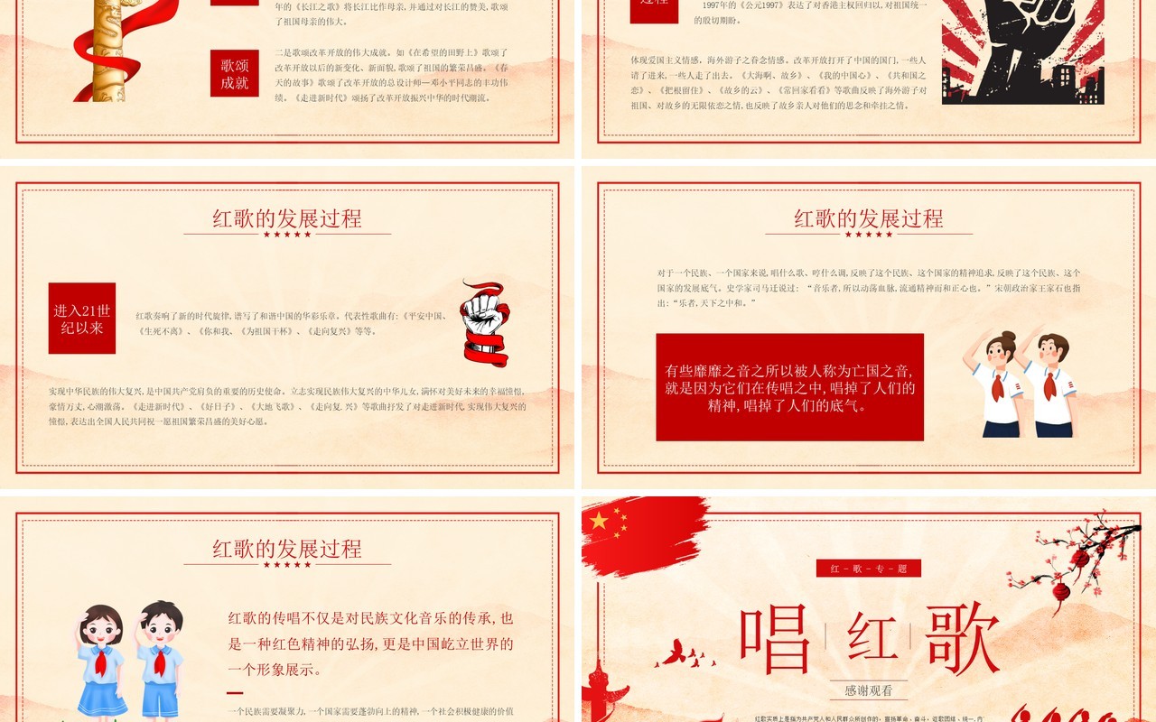 红色复古风唱红歌专题培训PPT模板